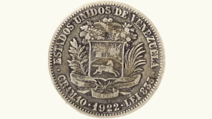 EE.UU. DE VENEZUELA, 2 Bolivares, 1922, F/VF.