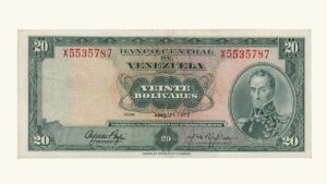 VENEZUELA, 20 Bolívares, Abril-11-1972, Serie X7, XF+
