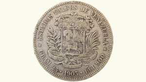 EE.UU. DE VENEZUELA, 5 Bolívares, 1903, VF+.  **FUERTE**