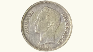 EE.UU. DE VENEZUELA, ¼ Bolívar, 1924, VF+.  **25 CÉNTIMOS o MEDIO**