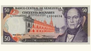 VENEZUELA, 50 Bolívares, Junio-7-1977, Serie L7, AU/UNC