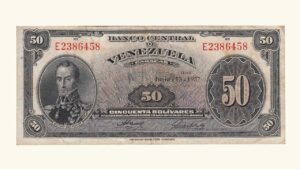 VENEZUELA, 50 Bolívares, Junio-13-1957, Serie E7, VF+.  **MEDALLON**