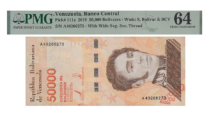 VENEZUELA, 50.000 BsS., Enero-22-2019, Serie A8, PMG64.  **ERROR DE IMPRESION**