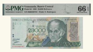 VENEZUELA, 20.000 Bolívares, Agosto-24-1998, Serie B8, PMG66 EPQ.