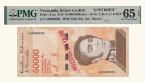 VENEZUELA, 50000 Bs. Soberanos, Ene-22-2019, Serie A8, PMG65-EPQ.  **MUESTRA SIN VALOR**