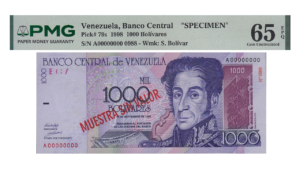 VENEZUELA, 1.000 Bolívares, Septiembre-10-1998, Serie A8, PMG65-EPQ.  **MUESTRA SIN VALOR**