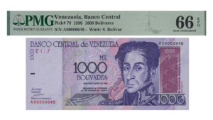 VENEZUELA, 1.000 Bolívares, Septiembre-10-1998, Serie A8, PMG66-EPQ.  **SERIAL BAJO 00000648**