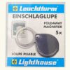LEUCHTTURM, Lupa de Bolsillo Plegable de 5 Aumento con Estuche de Cuero Negro, Modelo LU23 - Imagen 2
