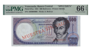 VENEZUELA, 500 Bolívares, Septiembre-25-1981, Serie A8, PMG66-EPQ.  **MUESTRA SIN VALOR**