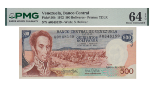 VENEZUELA, 500 Bolívares, Enero-11-1972, Serie A7, PMG64-EPQ.  **GURI – CONMEMORATIVO**