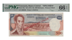 VENEZUELA, 500 Bolívares, 1971/1972, PMG66-EPQ.  **ESPECIMEN SIN VALOR**