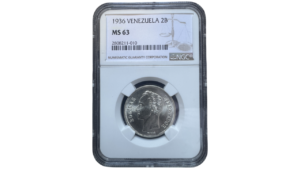 EE.UU. DE VENEZUELA, 2 Bolívares, 1936, NGC MS63.