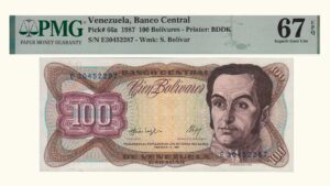 VENEZUELA, 100 Bolívares, Febrero-3-1987, Serie E8, PMG67-EPQ.