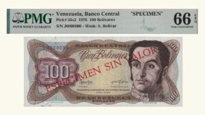 VENEZUELA, 100 Bolívares, Enero-27-1976, Serie J7, PMG66-EPQ.  **ESPECIMEN SIN VALOR**