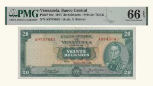 VENEZUELA, 20 Bolívares, Enero-29-1974, Serie A7, PMG66-EPQ.