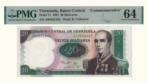 VENEZUELA, 20 Bolívares, Octubre-20-1987, Serie A8, PMG64.  **CONMEMORATIVO**