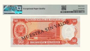 VENEZUELA, 50 Bolívares, Diciembre-10-1985, Serie N7, PMG-67 EPQ.  **MUESTRA SIN VALOR**