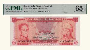 VENEZUELA, 5 Bolívares, Enero-29-1974, Serie C8, PMG65-EPQ.