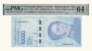 VENEZUELA, 10000 Bolívares Soberanos, Enero-22-2019, Serie Z8, PMG-64.  **REPOSICION**