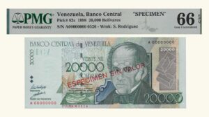 VENEZUELA, 20000 Bs., Agosto-24-1998, Serie A8, PMG66-EPQ  **ESPECIMEN SIN VALOR**