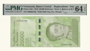 VENEZUELA, 20000 Bolívares Soberanos, Enero-22-2019, Serie Z8, PMG-64.  **REPOSICION**