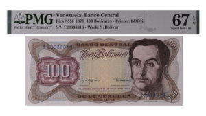 VENEZUELA, 100 Bolívares, Septiembre-18-1979, Serie F8, PMG67-EPQ.