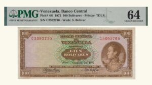 VENEZUELA, 100 Bolívares, Octubre-24-1972, Serie C7, PMG64.