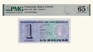 VENEZUELA, 1 Bolívar, Octubre-05-1989, Serie F8, PMG65-EPQ.  **TINOQUITO**