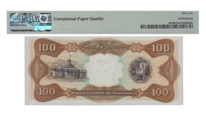 VENEZUELA, 100 Bolívares, Marzo-5-1974, Serie E7, PMG66-EPQ.  **SERIAL ROJO**