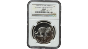 VENEZUELA, 25 Bolívares, 1975, NGC MS67.  **JAGUAR**
