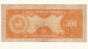 VENEZUELA, 500 Bolívares, Mayo-29-1958, Serie B7, VF.  **CANARIO**