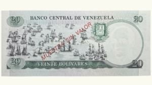VENEZUELA, 20 Bolívares, Octubre-20-1987, Serie A8, UNC.  **MUESTRA SIN VALOR**