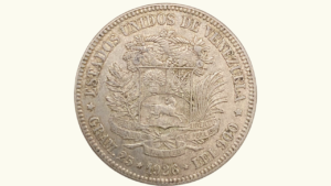 VENEZUELA, 5 Bolívares, 1926, XF/AU.  **FUERTE**