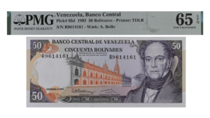 VENEZUELA, 50 Bolívares, Diciembre-8-1992, Serie R7, PMG65-EPQ.