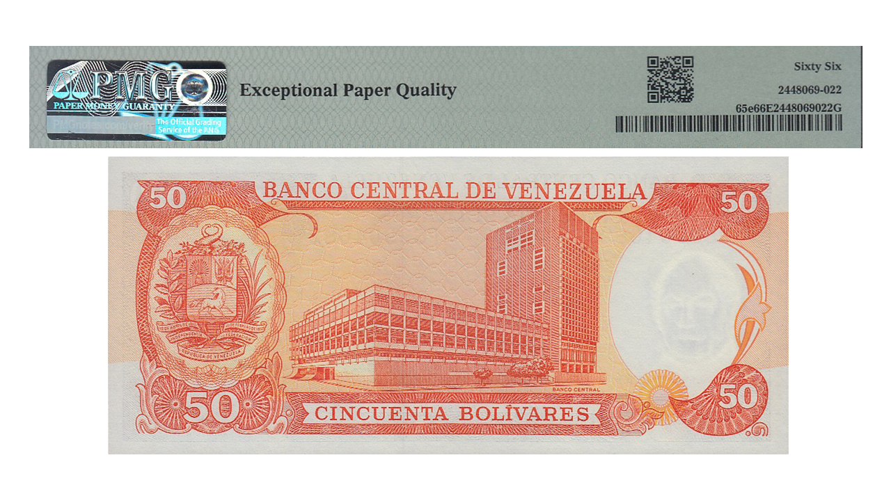VENEZUELA, 50 Bolívares, Junio-5-1995, Serie P8, PMG66-EPQ - Imagen 2