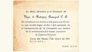 VENEZUELA, Tarjeta de Invitación, Vegas & Rodriguez Amengual, C.A. Enero-3 1951.