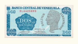 VENEZUELA, 2 Bolívares, Octubre-5-1989, Serie BL7, XF+.  **TINOQUITO**