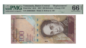 VENEZUELA, 100 Bolívares Fuertes, Marzo-20-2007, Serie Z8, PMG66-EPQ.  **REPOSICION**