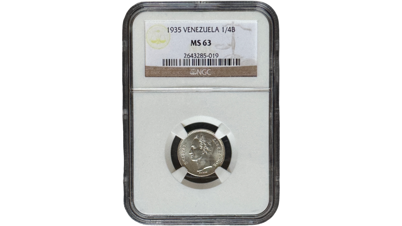 EE.UU. DE VENEZUELA, ½ BOLÍVAR, 1935, NGC MS63. **REAL O 50 CENTIMOS**