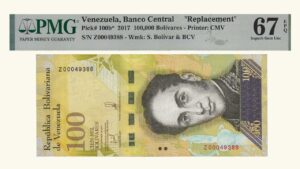 VENEZUELA, 100.000 BsF., Diciembre-13-2017, Serie Z8, PMG67-EPQ. **REPOSICION**