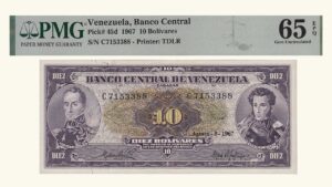 VENEZUELA, 10 Bolívares , Agosto-8-1967, Serie C7, PMG65-EPQ.