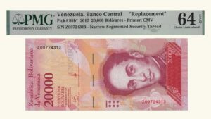 VENEZUELA, 20.000 BsF., Diciembre-13-2017, Serie Z8, PMG64-EPQ.  **REPOSICION**