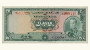 VENEZUELA, 20 Bolívares, Abril-11-1972, Serie U7, AU.
