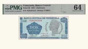 VENEZUELA, 2 Bolívares, Octubre-5-1989, Serie AZ7, PMG64.  **TINOQUITO**