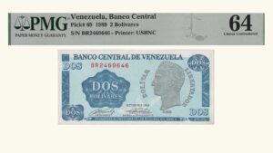 VENEZUELA, 2 Bolívares, Octubre-5-1989, Serie BR7, PMG64.  **TINOQUITO**