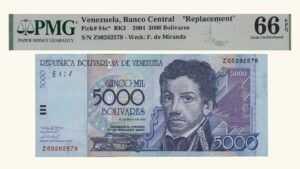 VENEZUELA, 5000 Bolívares, Mayo-25-2004, Serie Z8, PMG66-EPQ.  **REPOSICION**