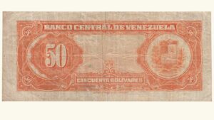 VENEZUELA, 50 Bolívares, Enero-17-1952, Serie B7, VF.  **MEDALLON**