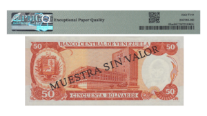 VENEZUELA, 50 Bolívares, Diciembre-10-1985, Serie N7, PMG64-EPQ.  **MUESTRA SIN VALOR**