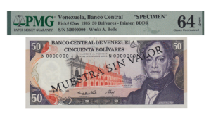 VENEZUELA, 50 Bolívares, Diciembre-10-1985, Serie N7, PMG64-EPQ.  **MUESTRA SIN VALOR**