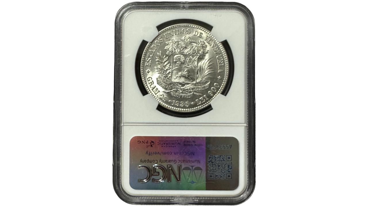 EE.UU. DE VENEZUELA, 5 Bolívares, 1935, NGC MS62. **FUERTE** - Imagen 2